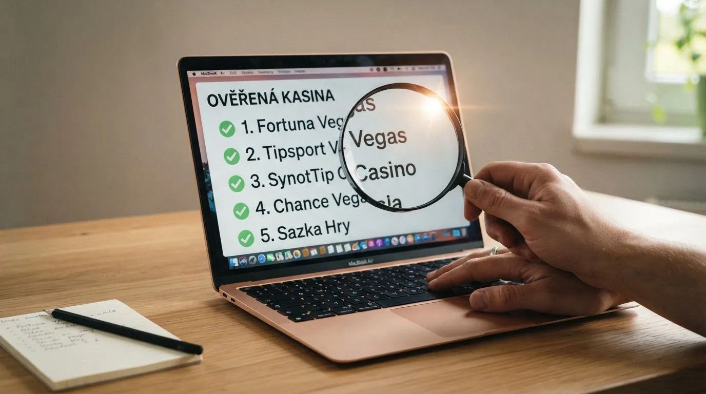 Detail dokumentu s logem Ministerstva financí ČR a razítkem, v popředí lupa — ověření licence jako první krok