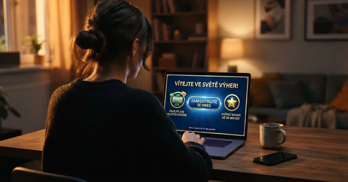 Uvítací obrazovka online kasina s nabídkou bonusu zdarma — tlačítko registrace a symboly free spinů