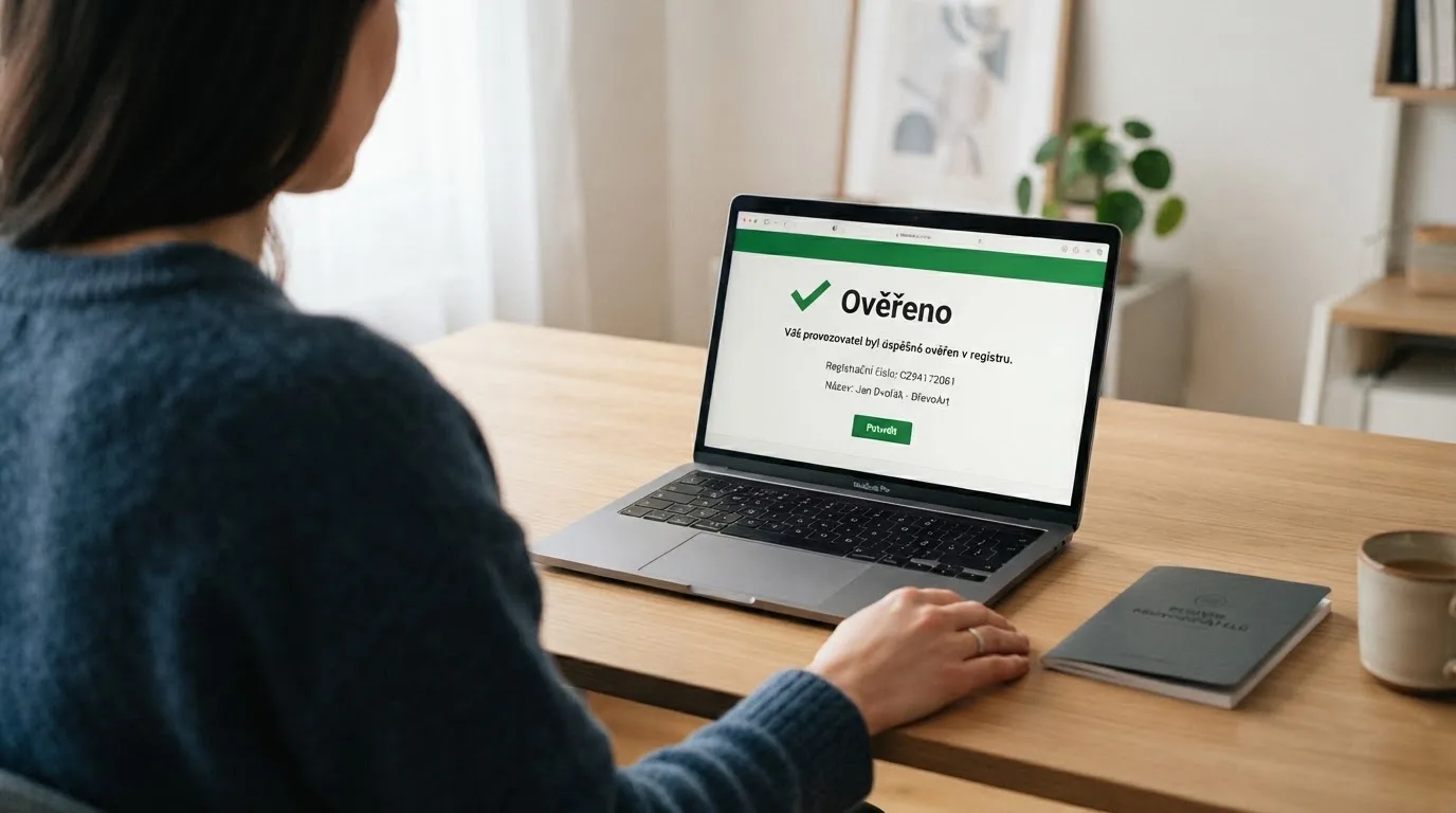 Dokument s razítkem Ministerstva financí ČR vedle výstražného symbolu — kontrast mezi licencovaným a nelegálním provozem