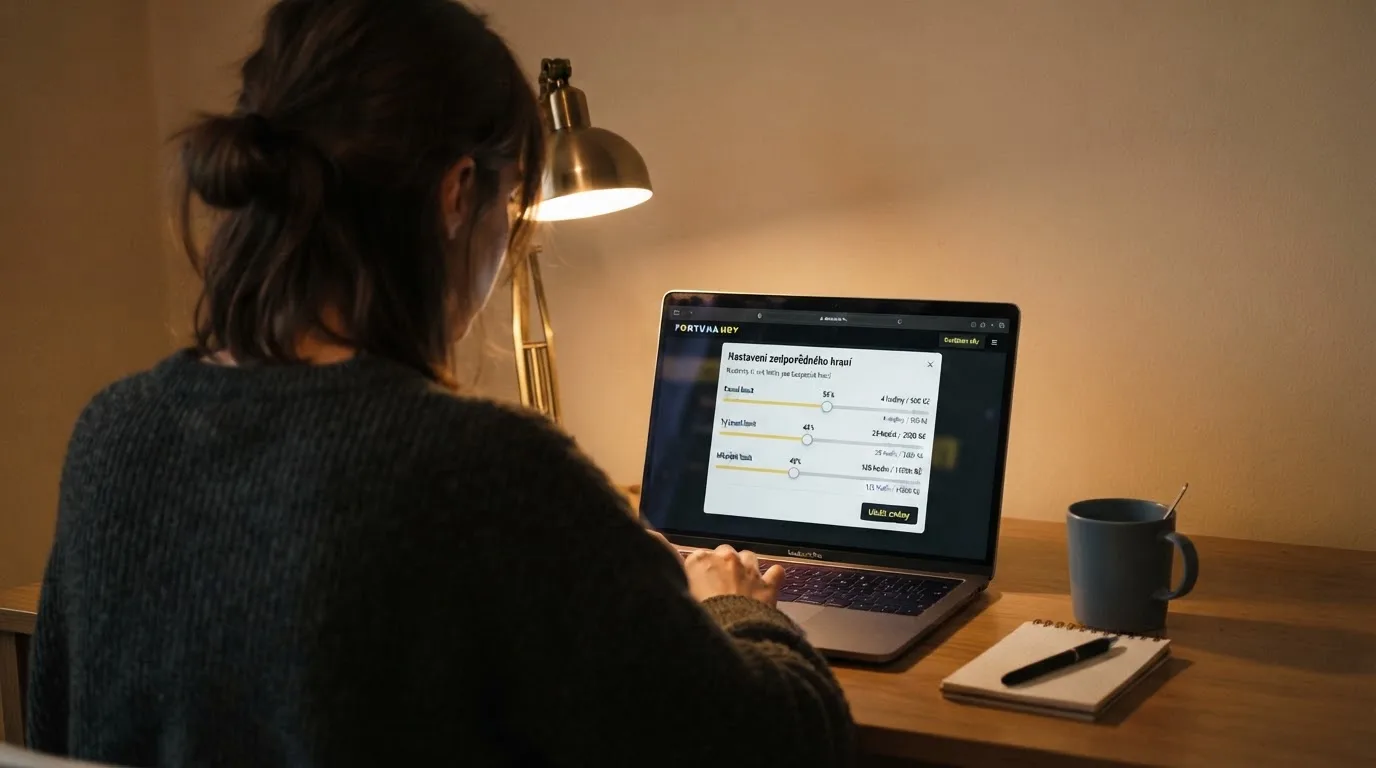 Obrazovka nastavení sebeomezujících opatření v prostředí online casina — formulář s denním, týdenním a měsíčním limitem vkladů