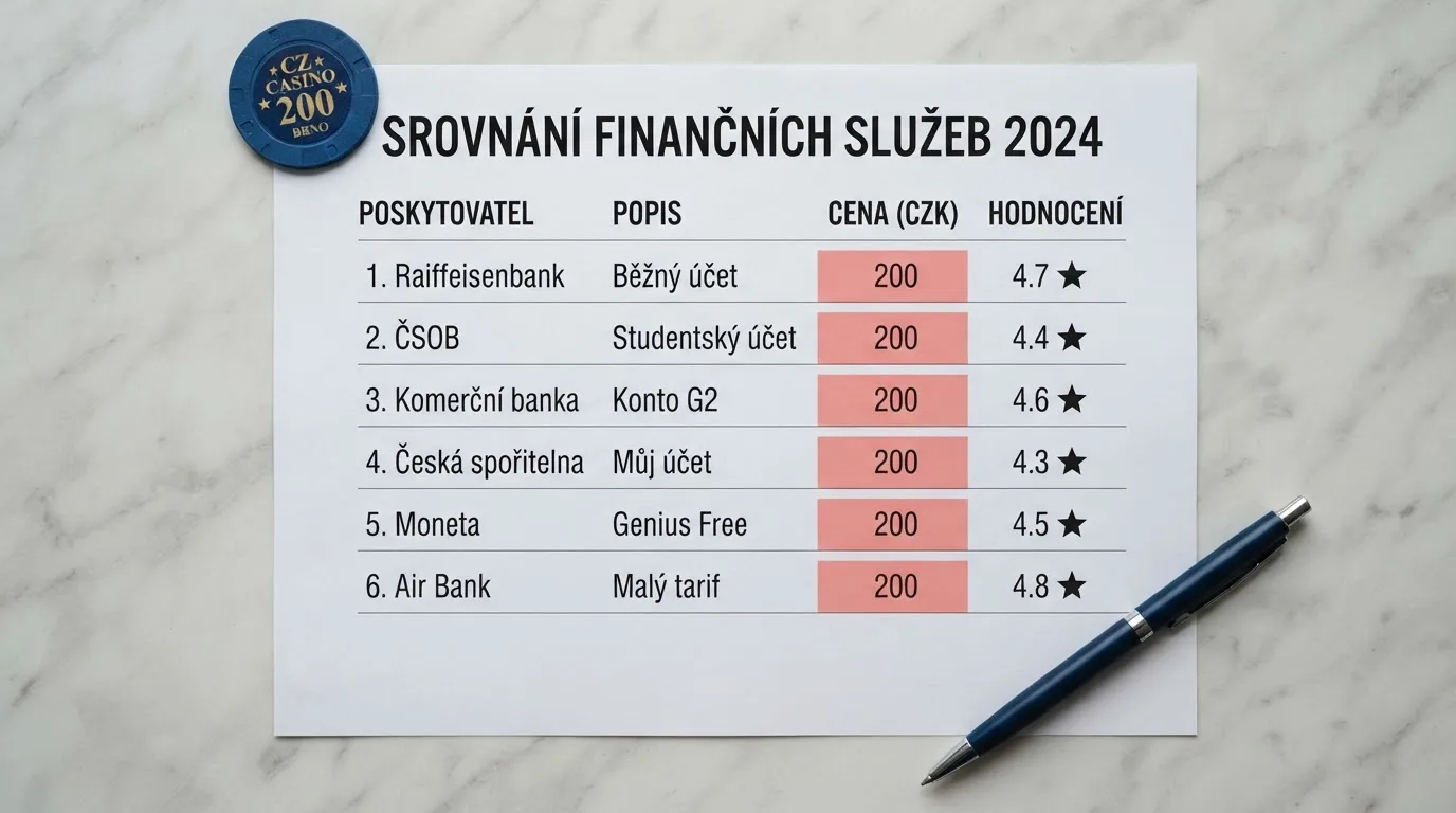 Srovnávací tabulka online kasin s bonusovými hodnotami zvýrazněnými u vkladu 200 Kč