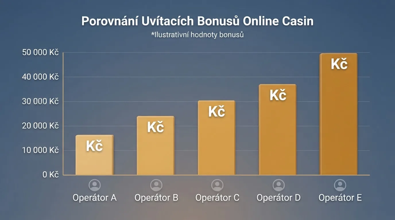 Srovnání uvítacích bonusů v korunách — sloupcový graf nebo vizuální přehled napříč operátory