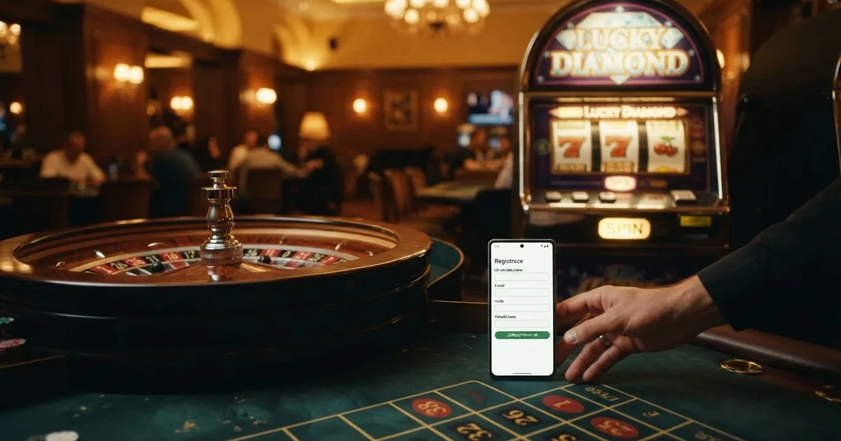 Ruleta a výherní automat vedle mobilního telefonu s otevřenou registrační stránkou českého online casina